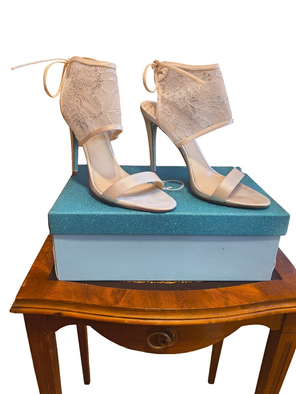 Elegant Ivory Lace Ankle-Tie Heels - Picture 2 of 7